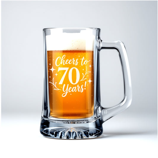Cheers to 70 Years Beer Mug with Handle – 70th Birthday Beer Glass