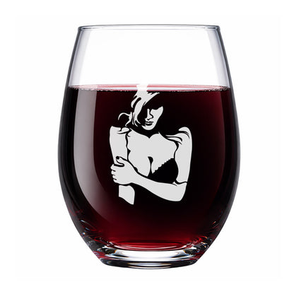 Engraved Woman Wine Glass 9 oz – Artistic Stemless Wine Glass Gift