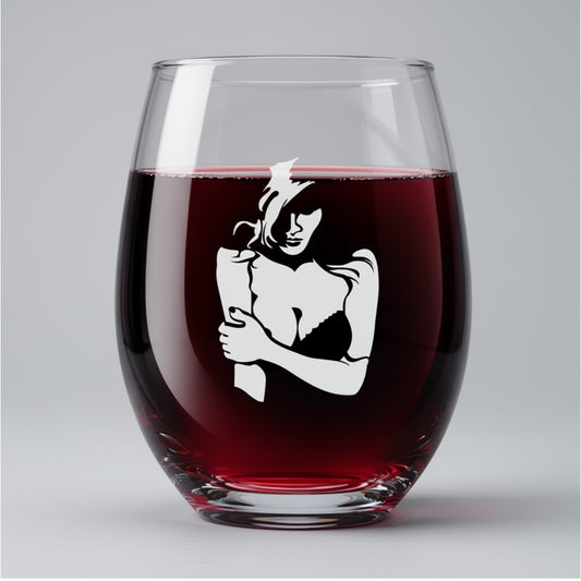 Engraved Woman Wine Glass 9 oz – Artistic Stemless Wine Glass Gift