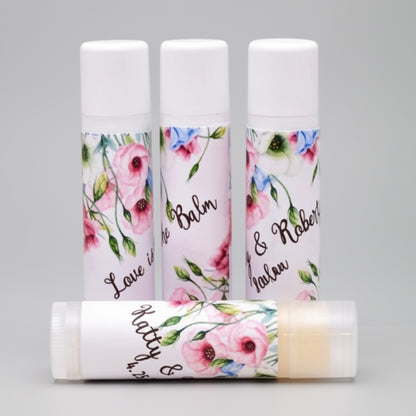 Pink floral lip balm labels – rustic wedding and bridal shower favor stickers, set of 15