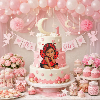Ladybug Baby Shower  DIY Centerpieces African American Girl Cutouts Table Decor