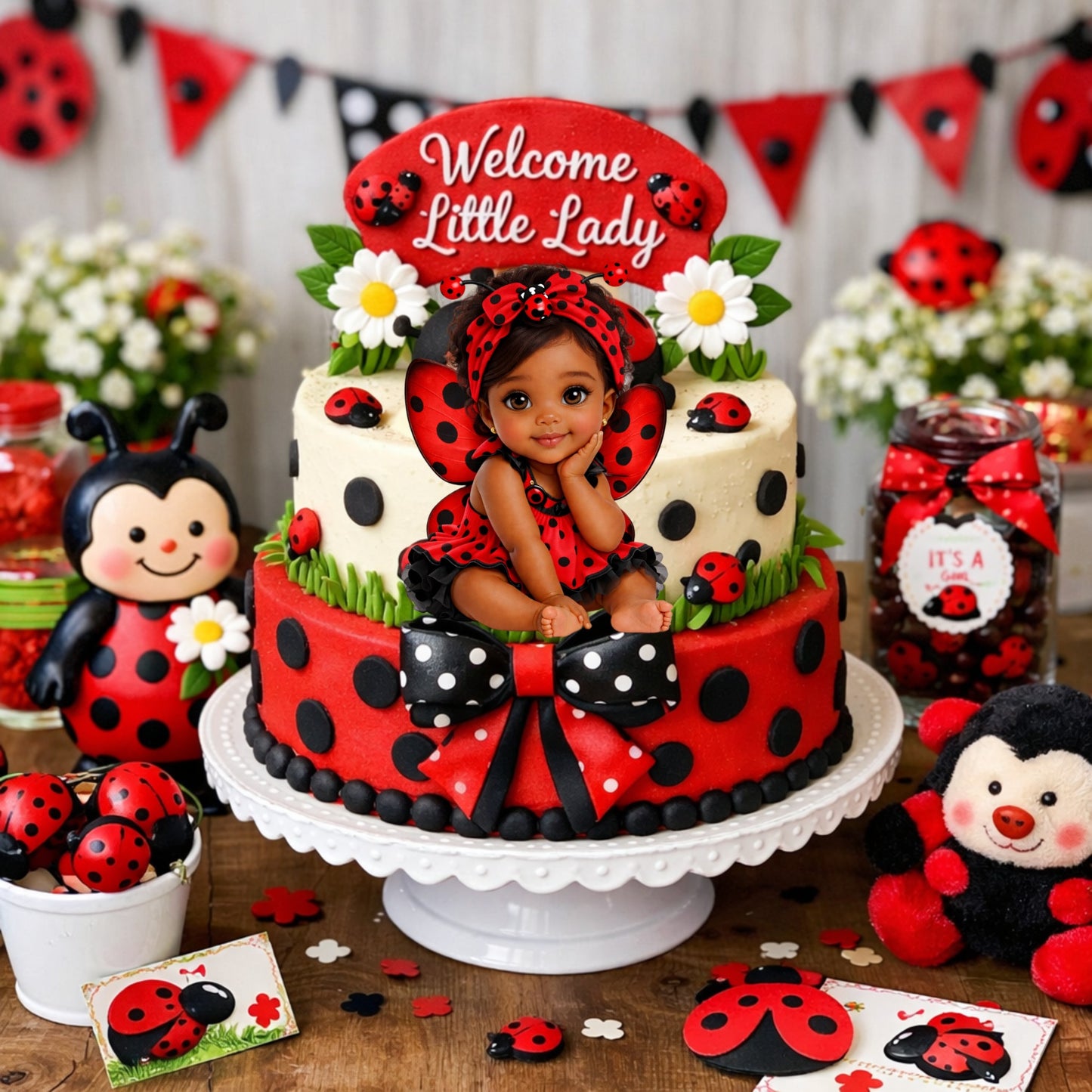 Ladybug Baby Shower  DIY Centerpieces African American Girl Cutouts Table Decor