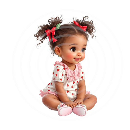 Strawberry African American Baby Girl Digital Clipart