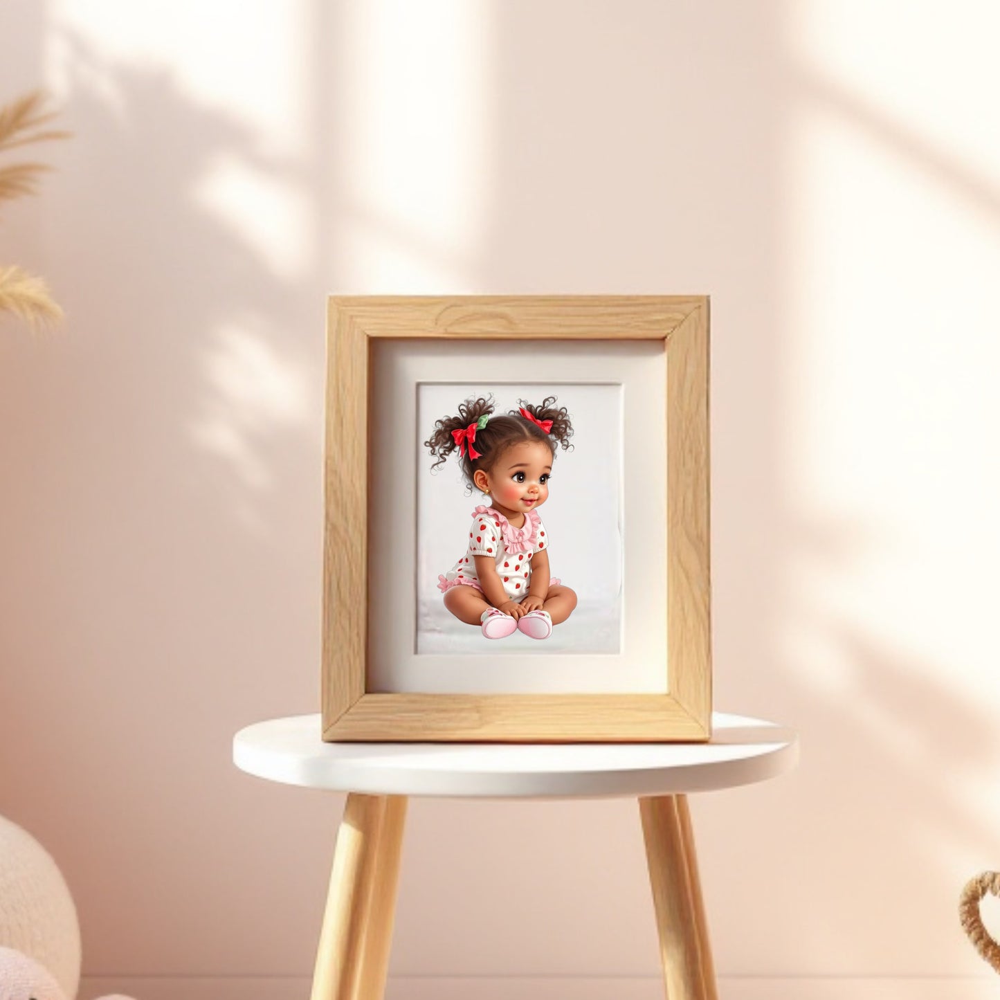 Strawberry African American Baby Girl Digital Clipart