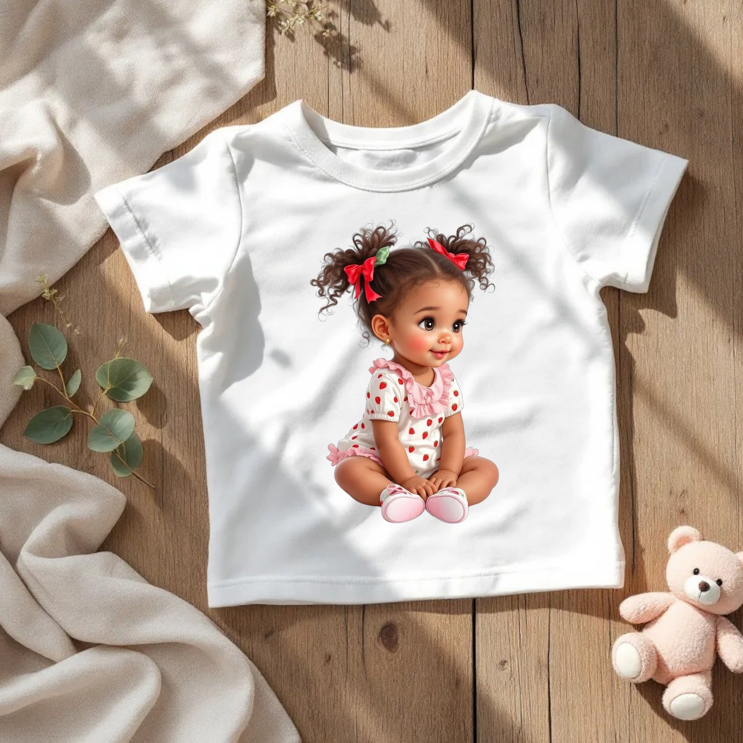 Strawberry African American Baby Girl Digital Clipart