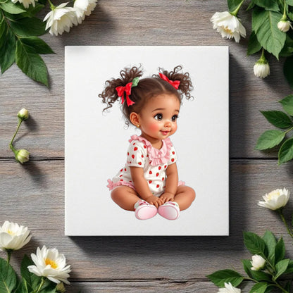 Strawberry African American Baby Girl Digital Clipart