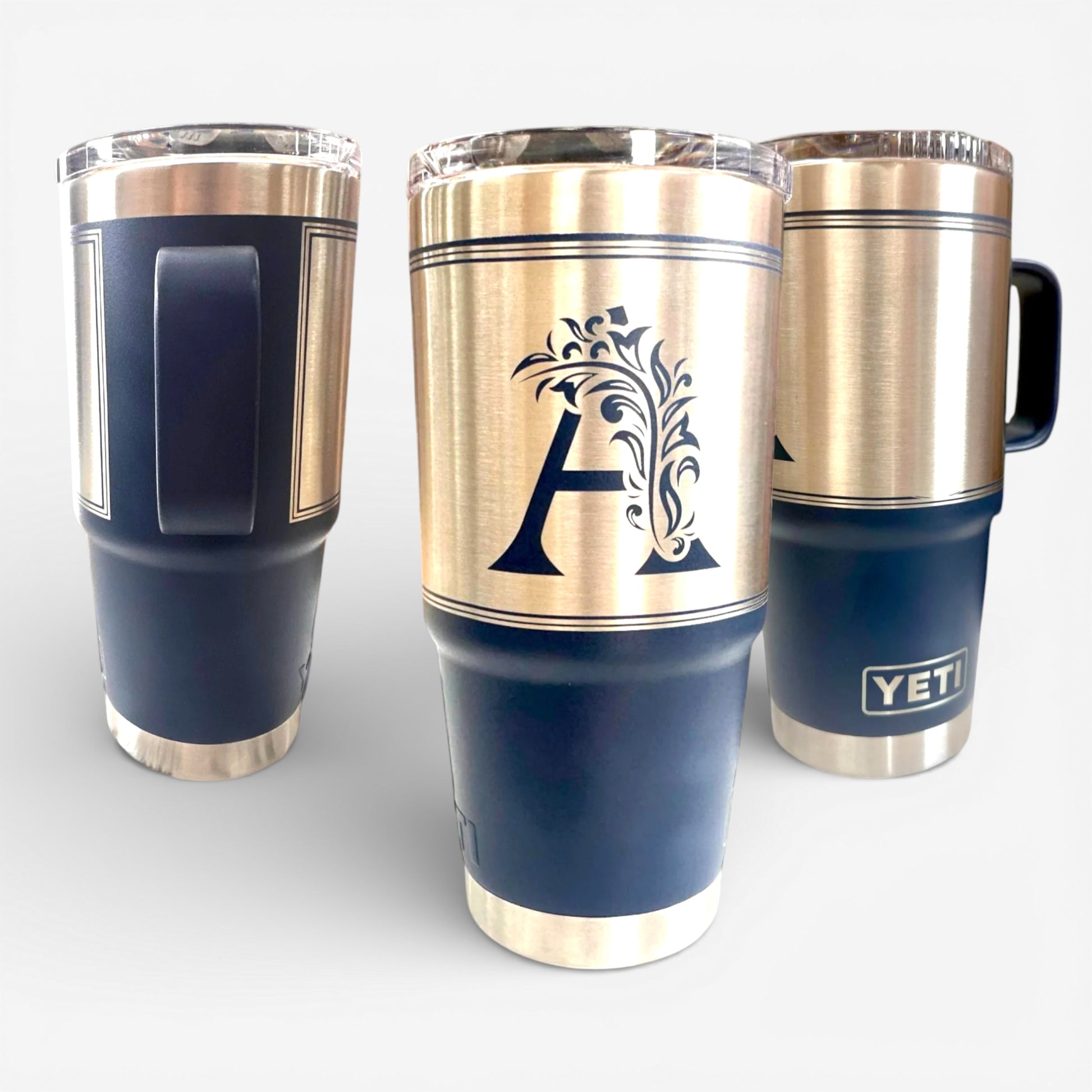 Custom monogram insulated travel mug with handle