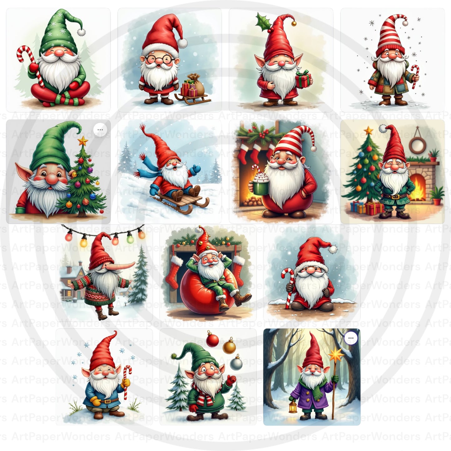 Whimsical Gnome Christmas Clipart Bundle, Holiday Graphics, Card Making and Festive Designs