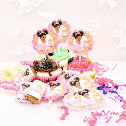 54 princess party favor stickers for African American baby girl