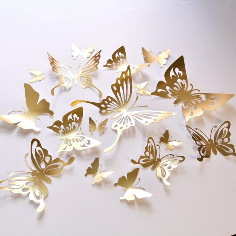 16 Gold Butterfly Wall Decals, Gold Butterfly Wedding Decoration --