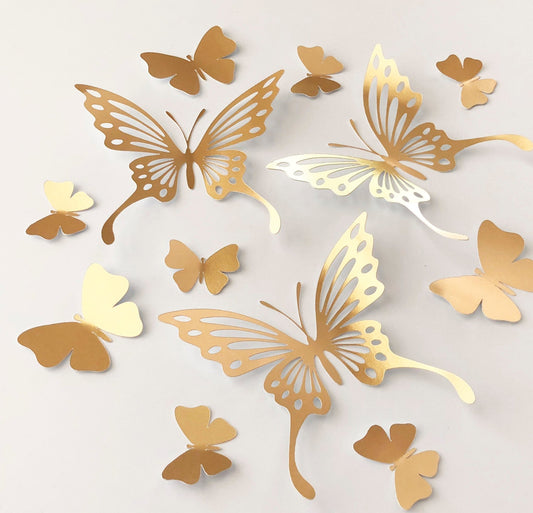 26 Gold Butterfly Wall Decal, Gold Paper Butterflies, Butterfly Wedding Decor --