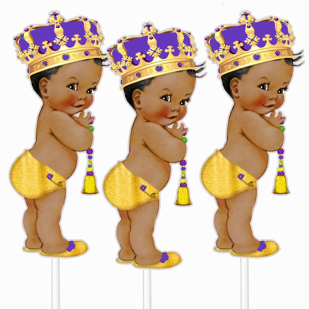 3 Gold Purple Prince Centerpieces African American Royal Baby Shower Table Decor --