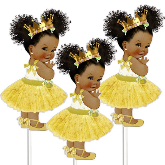 3 Gold Tutu Princess Centerpieces African American Birthday Table Decor -princess-princess baby shower