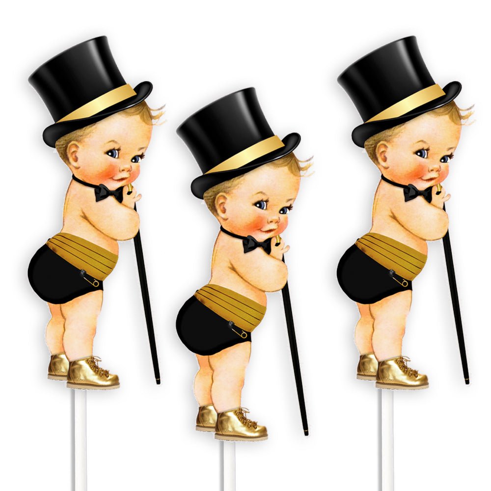 3 Little Prince with Hat Bow and Tie, Baby Shower Birthday Table Decor --