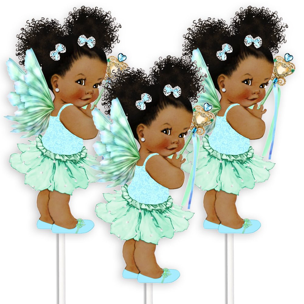 3 Mint Fairy Centerpieces African American Birthday Table Decor -princess-princess baby shower
