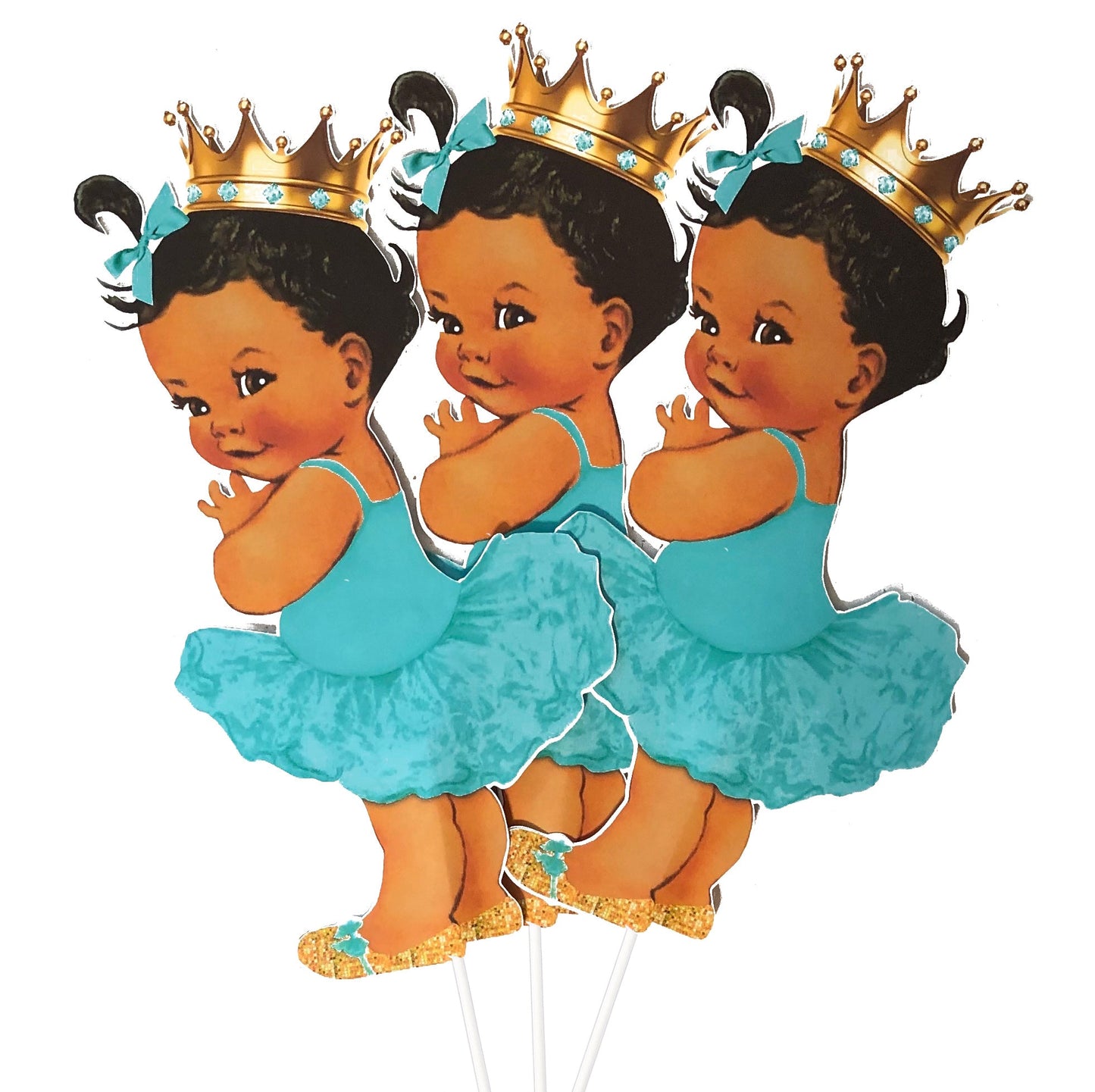3 Turquoise Princess Centerpieces African American Birthday Table Decor -princess-princess baby shower