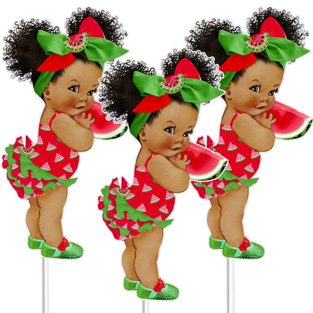 3 Watermelon Birthday Girl Centerpieces African American Birthday Table Decor -princess-princess baby shower