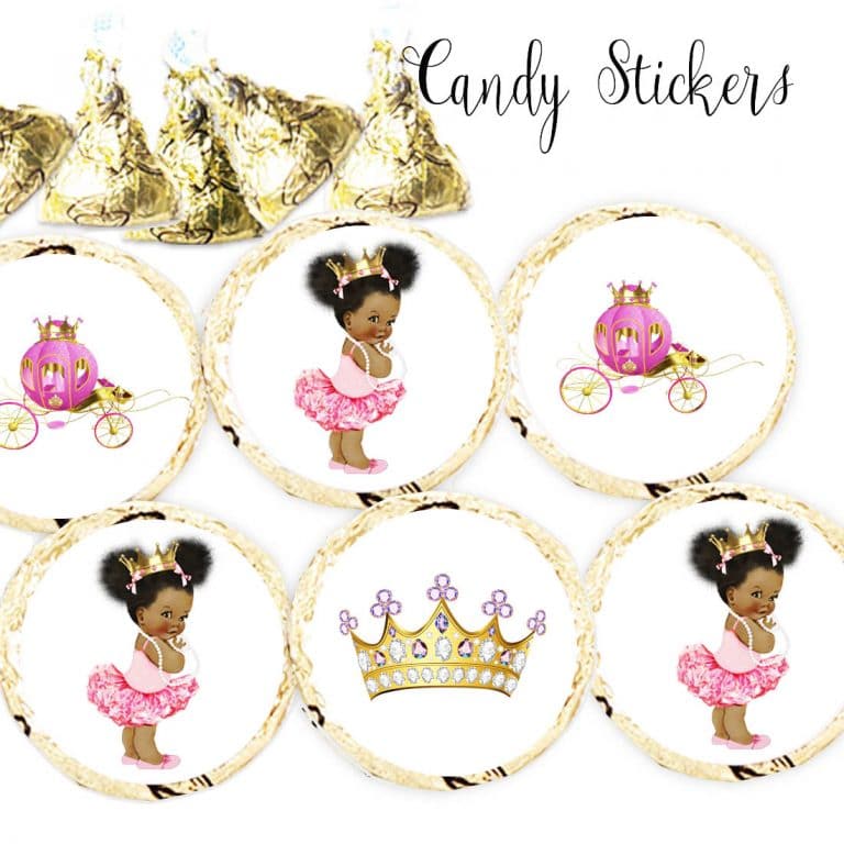324 Little African American Princess Royal Stickers for Hershey Kisses -princess-princess baby shower