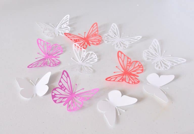 3D Wall Art, Lilas Red White Paper Butterflies, Butterfly Wall Decor --
