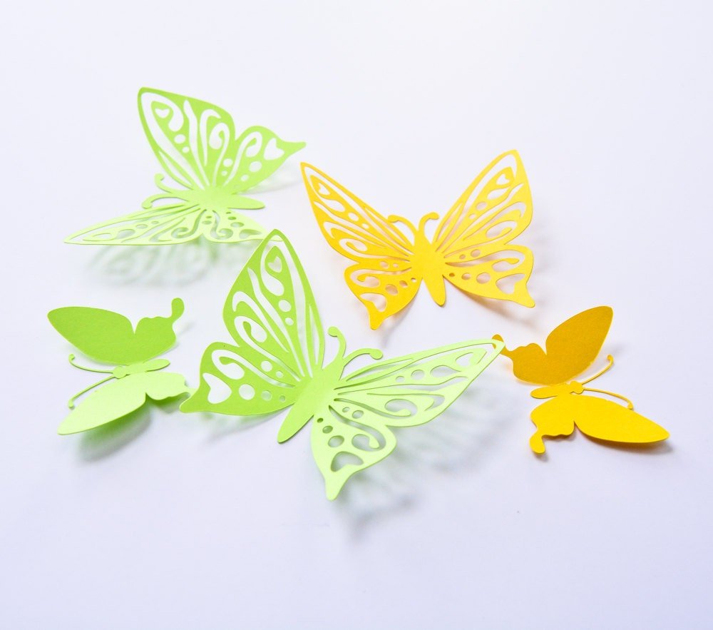 3D Wall Sticker Butterfly, Green Yellow Butterfly Art Wall, Decorating Butterflies, Butterfly 3D Art, Wall Paper Butterflies --