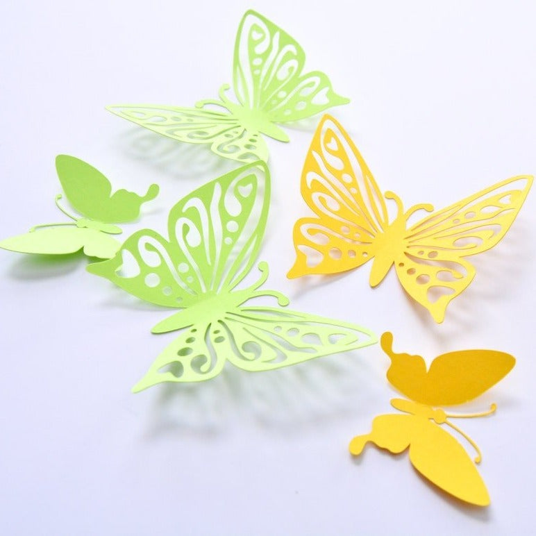 3D Wall Sticker Butterfly, Green Yellow Butterfly Art Wall, Decorating Butterflies, Butterfly 3D Art, Wall Paper Butterflies --