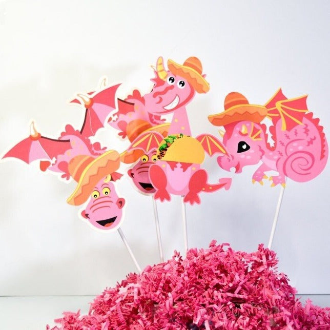 4 Taco Dragon Centerpieces, Taco Birthday Party, Taco Dragon Decoration, Taco Centerpiece Party, Dragon Birthday Supplies --