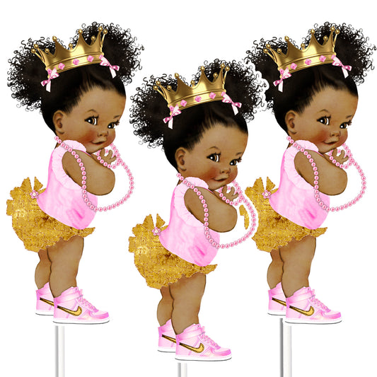 3 Pink Gold African American Princess Centerpieces Birthday Table Decor