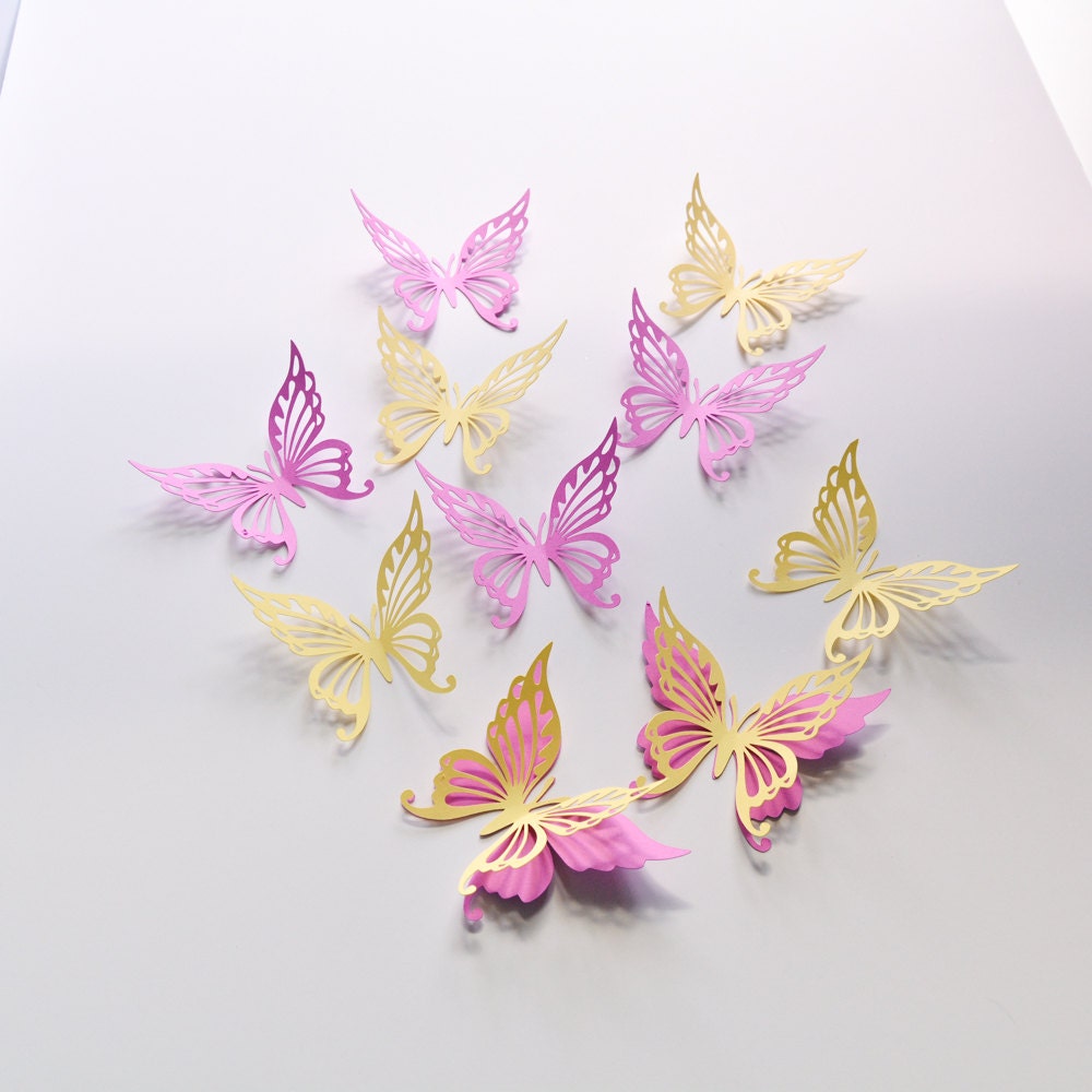 Butterfly wall decals displayed as a coordinated cluster for girls room or birthday party decor.