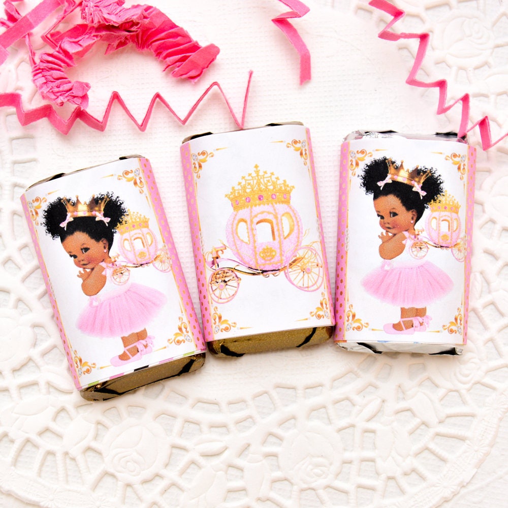 Pink and gold princess candy labels for mini chocolate bars