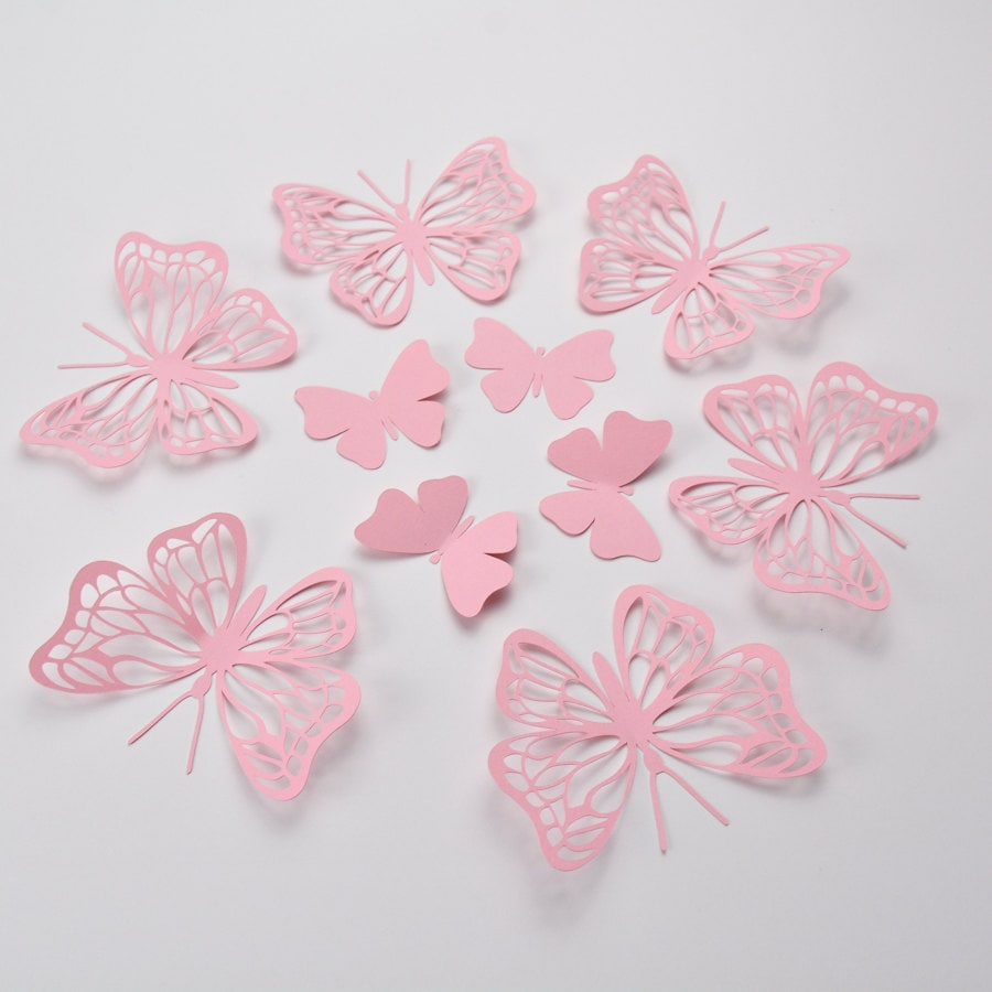 20 baby pink paper butterfly wall stickers