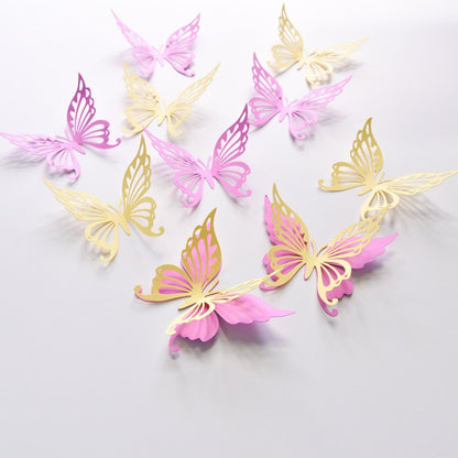 Close-up of butterfly wall stickers in orchid and light yellow tones with delicate paper texture.