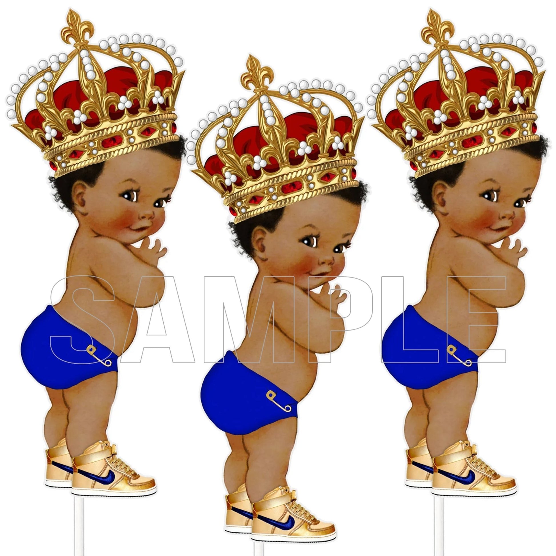 Blue Red Crown Prince Centerpieces Royal African American Baby Shower Table Decor --