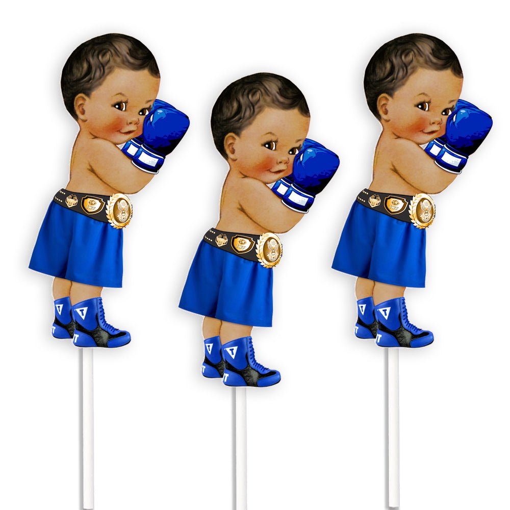 Blue Sport Baby Shower Centerpieces, African American Boxer Baby --