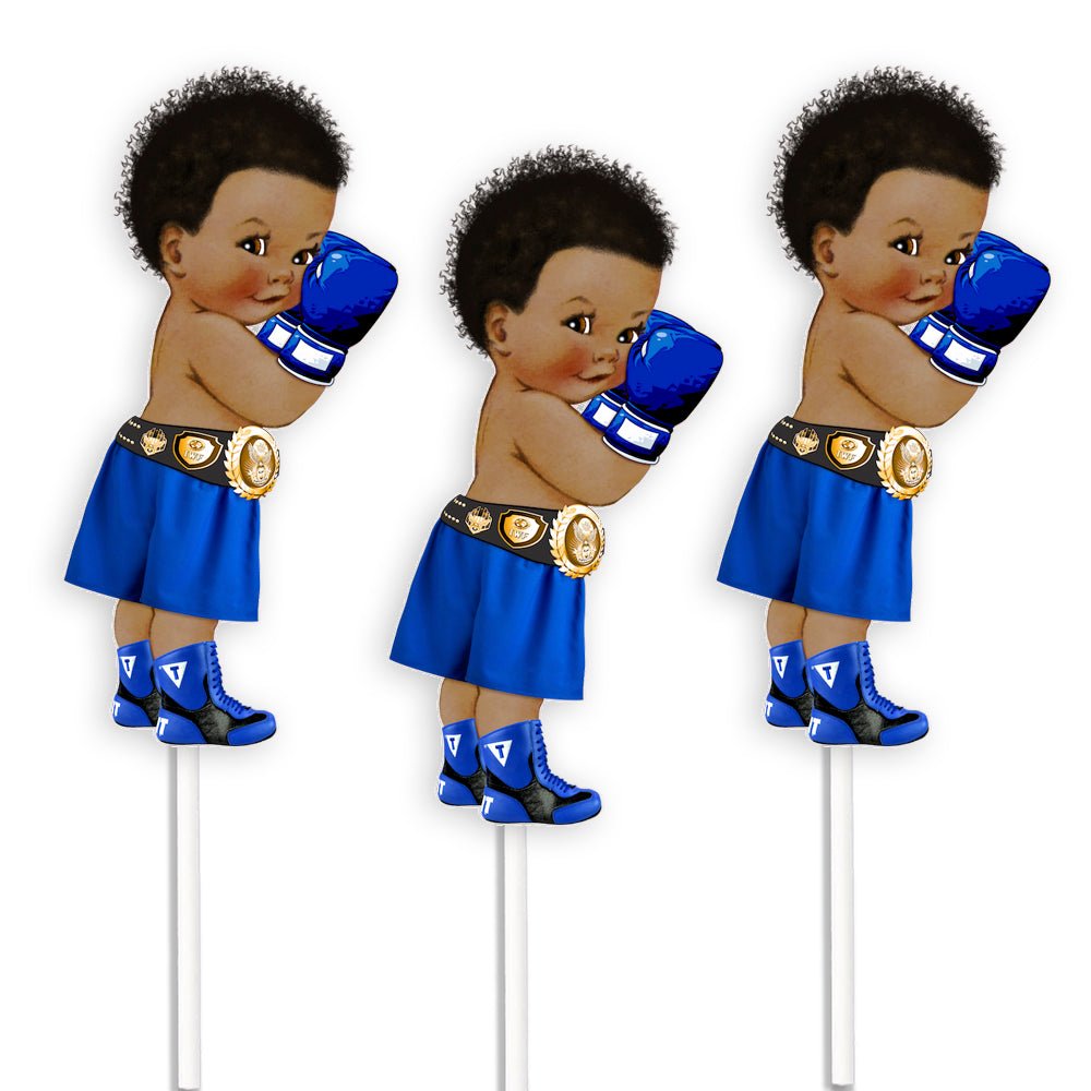 Blue Sport Baby Shower Centerpieces, African American Boxer Baby --
