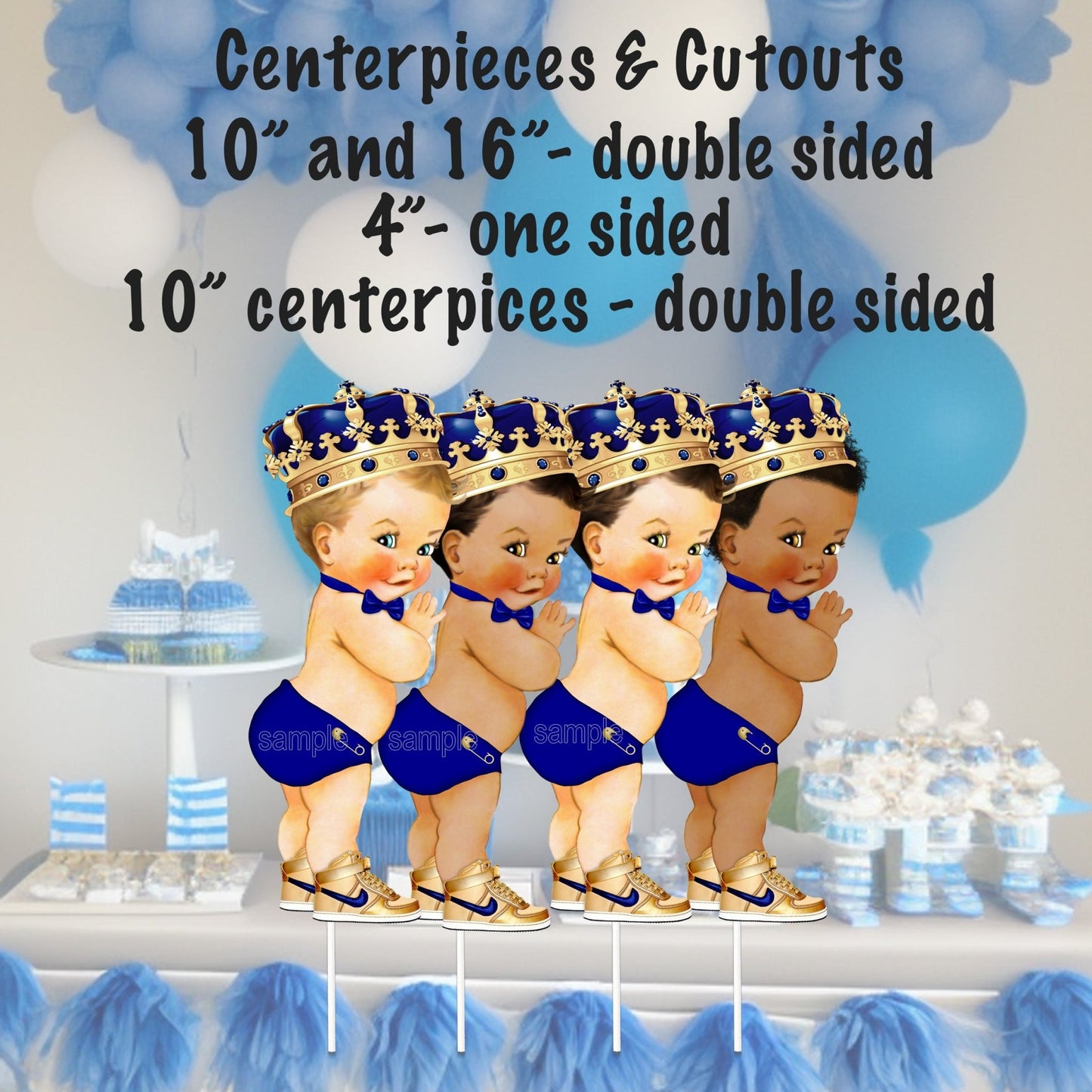 Bow Tie Royal Blue Prince Baby Shower Centerpieces Cutouts Birthday Party Decorations -prince-prince baby shower