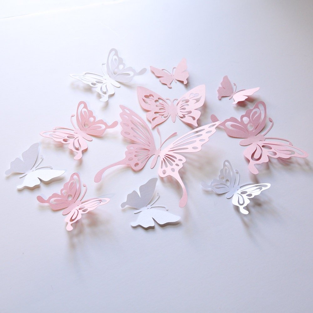 Butterfly Wall Decor Decals Baby Pink and White Room Decoration -butterfly-