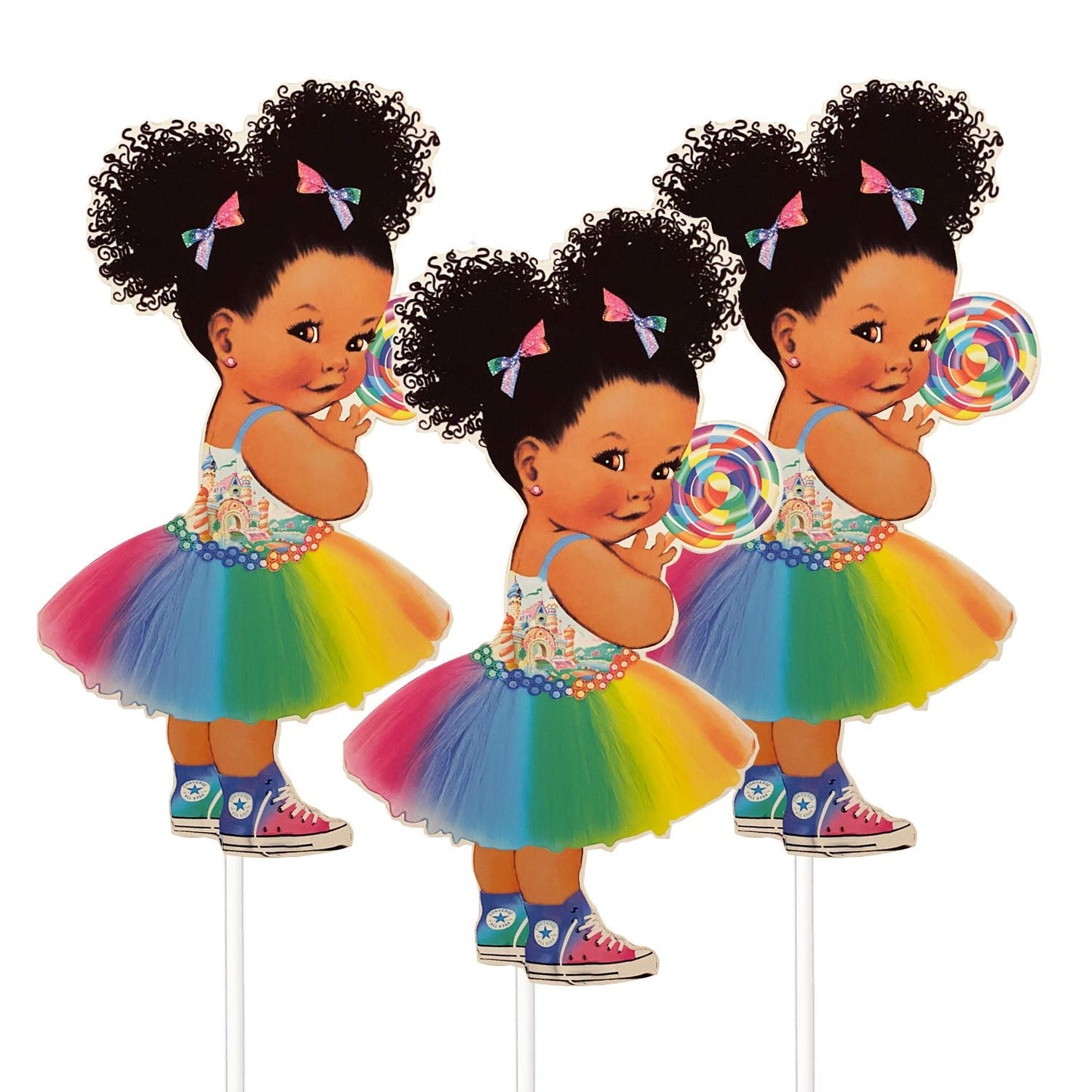 Candy Lollipop Girl Centerpieces Rainbow Dress African American Baby --