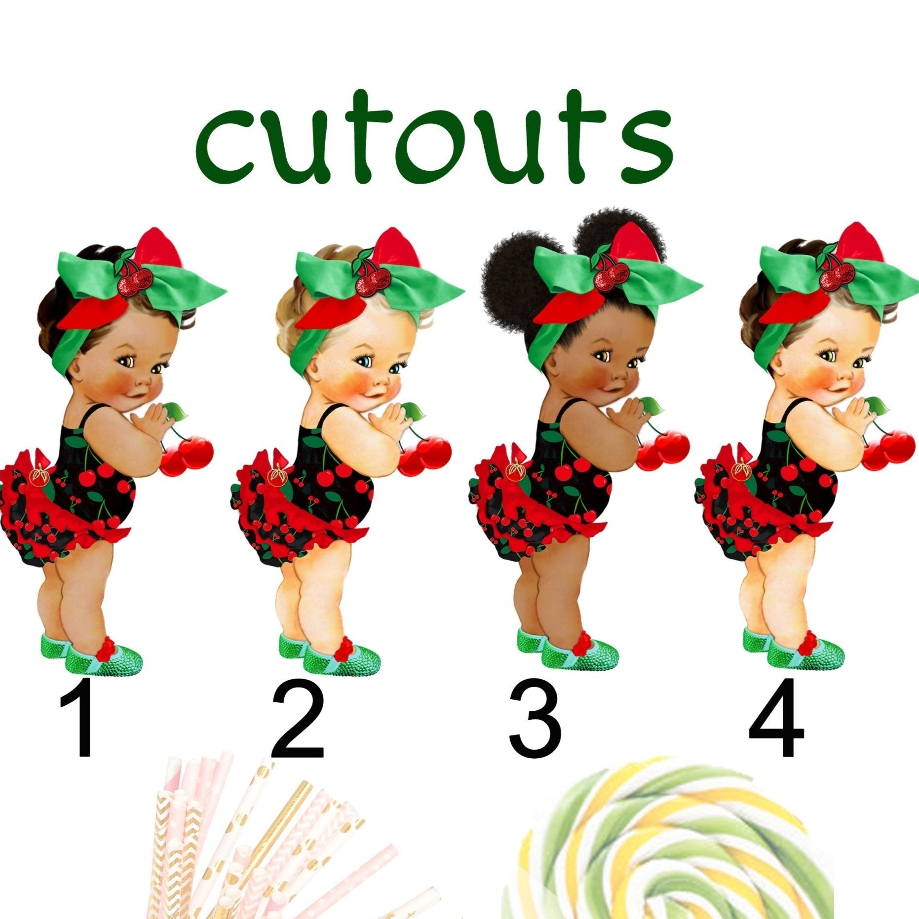 Cherry Girl Centerpieces Cutouts Baby Shower Birthday Party Decor -cherry-cherry baby shower