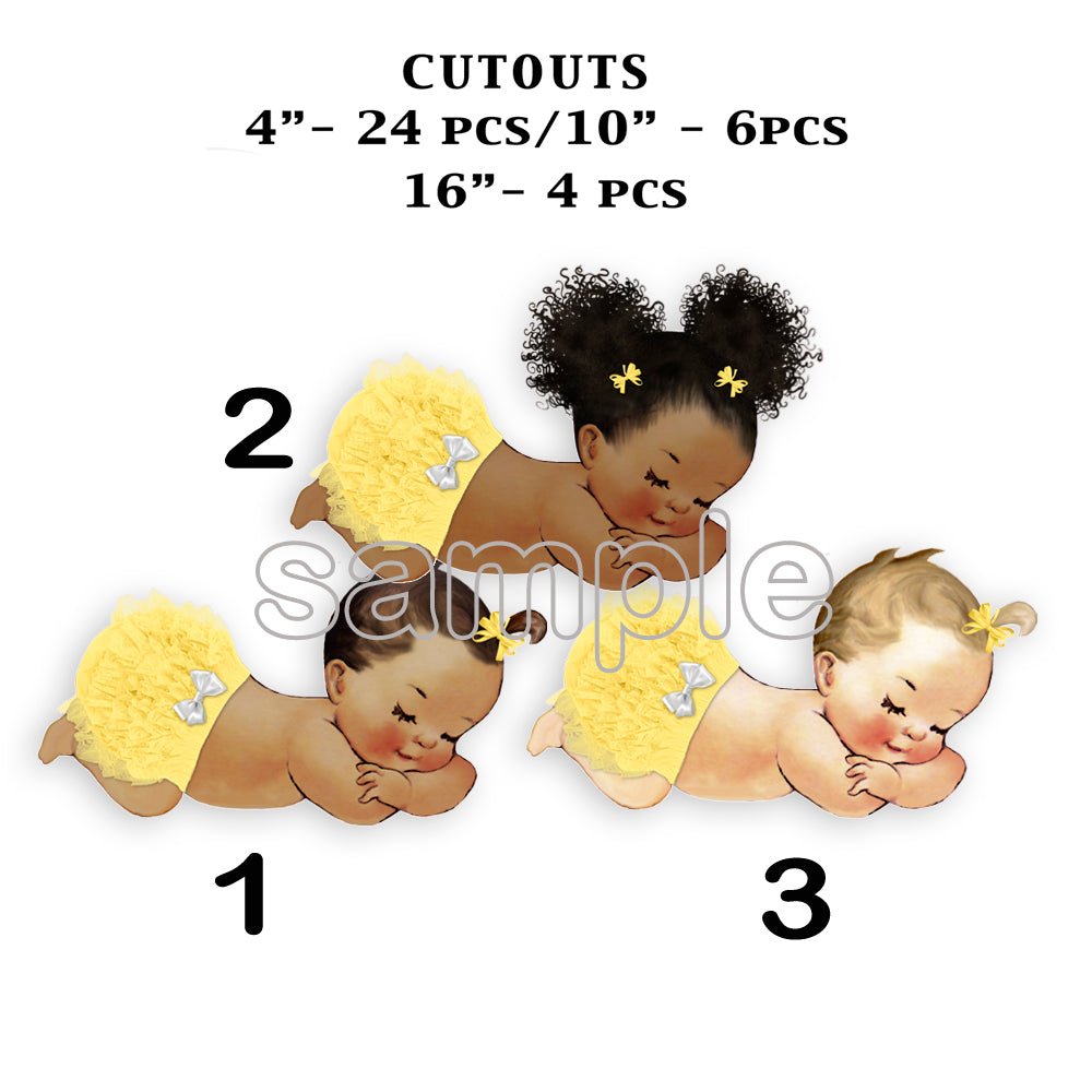 Cutouts Yellow Sleeping Baby Girl Lace Ruffle Baby Shower Birthday Decor -princess-princess baby shower