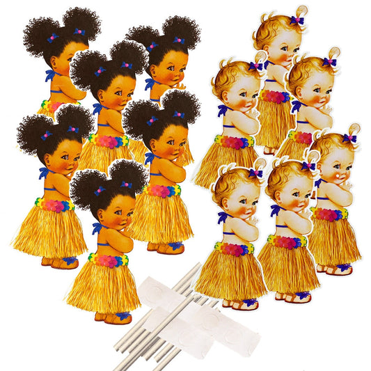 Hawaiian Girl Cake Toppers DIY African American White Luau Hula Birthday Decor --