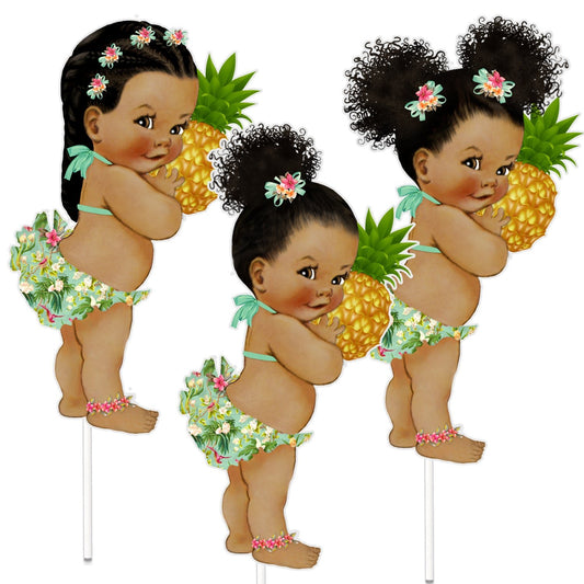 Hawaiian Girl Centerpieces African American White Luau Hula Birthday Decor --