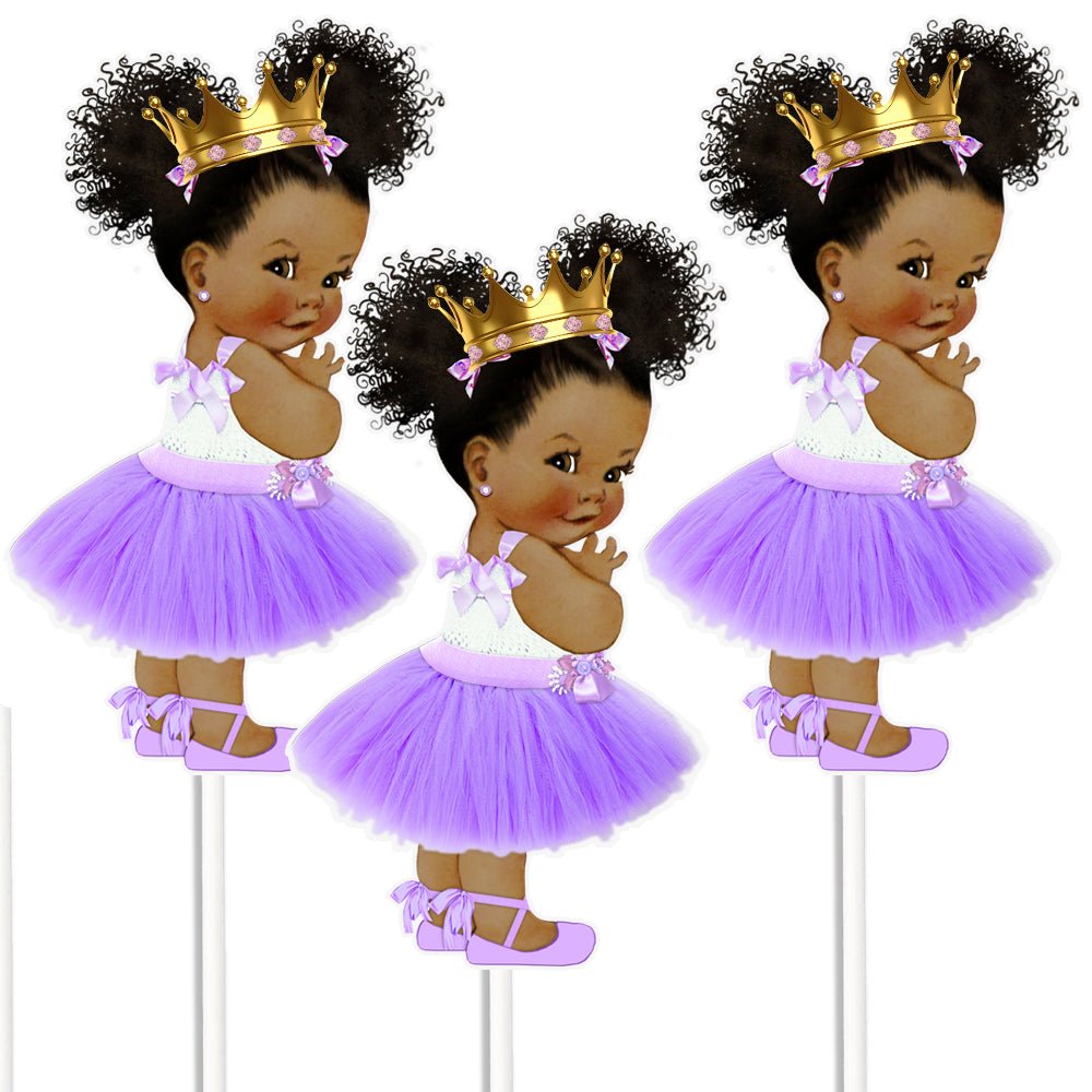 Lavender Princess Centerpieces Set of 3 African American Birthday Table Decor -princess-princess baby shower