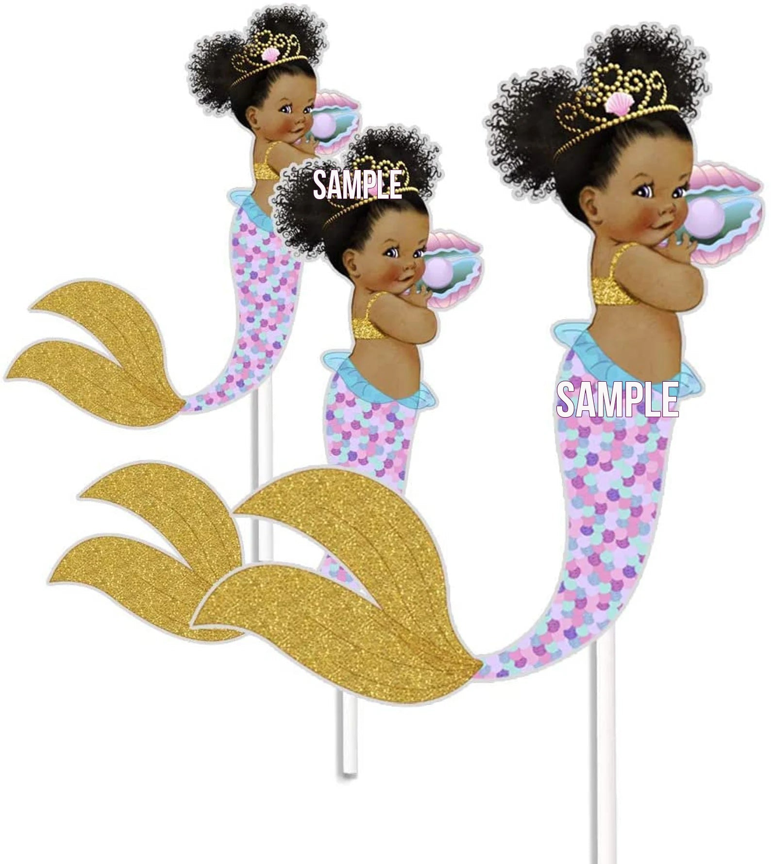 Little Girl Mermaid Centerpieces Long Tail Baby Shower Party Decorations --