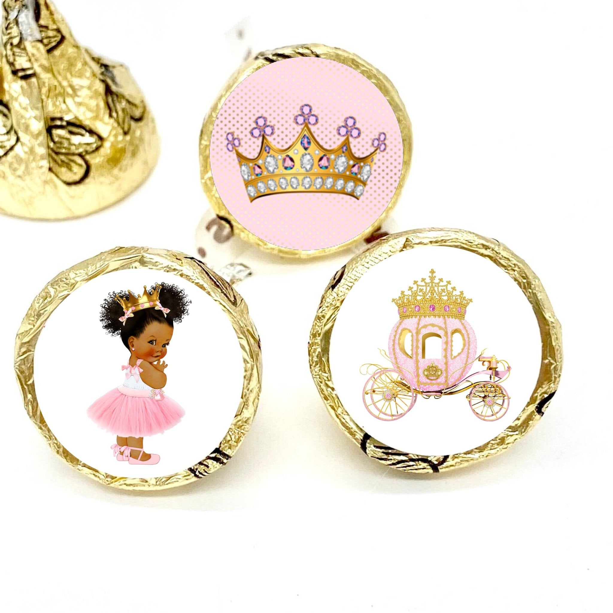 Princess Round Label Little Princess Pink Tulle Gold Crown Labels for Candy Baby Shower Bir ...