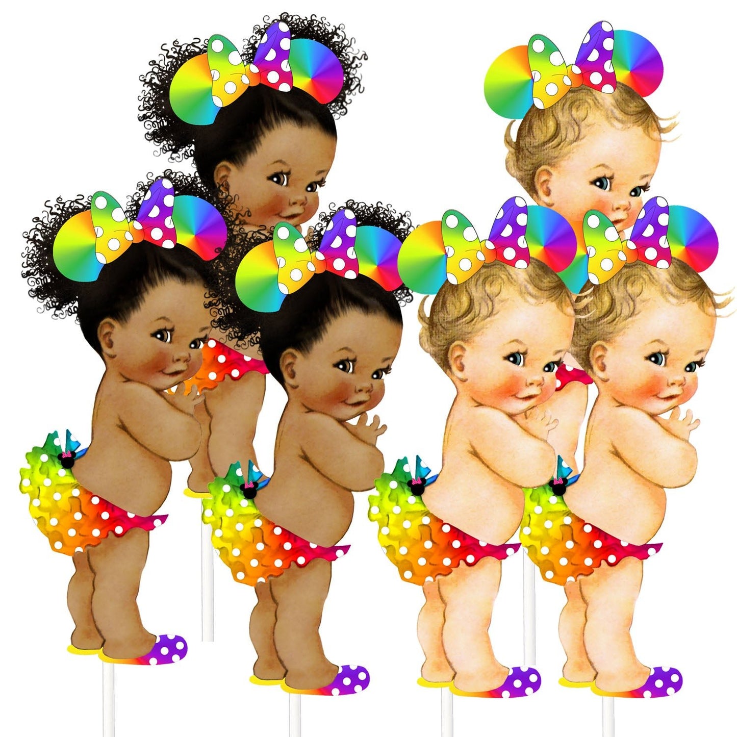 Mouse Rainbow Centerpieces White African American Baby Girl Shower --