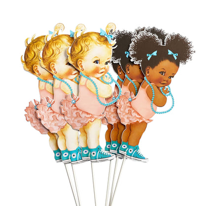 Peach Teal Baby Girl Shower Centerpieces Table Decoration Vintage Baby Birthday Set of 3 --