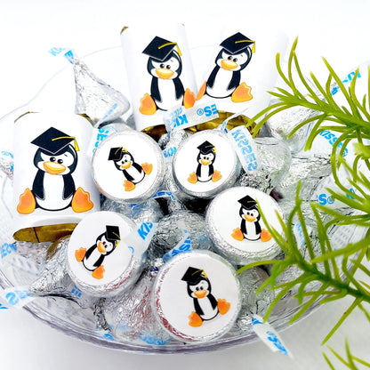 Penguin Graduate Party Favor Candy Labels Stickers -candy labels-Penguin Graduate Labels