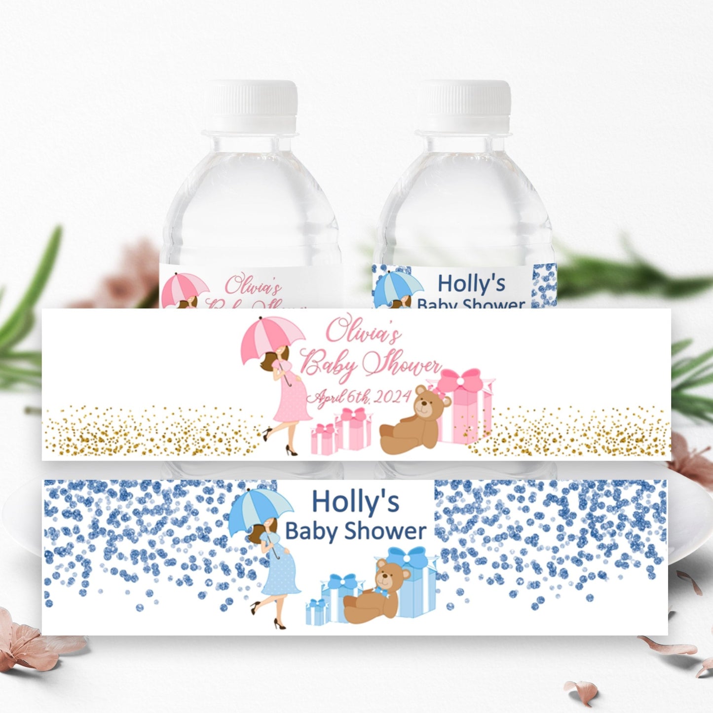 Personalized Water Bottle Labels Boy Girl Baby Shower Party Decoration --