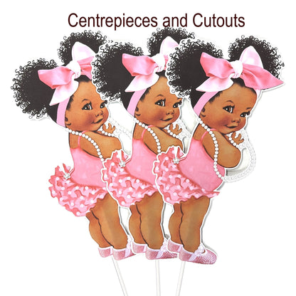 Pink Baby Girl Centerpieces Ruffle Pants Head Bow Set of 3 African American Birthday Table Decor -princess-princess baby shower