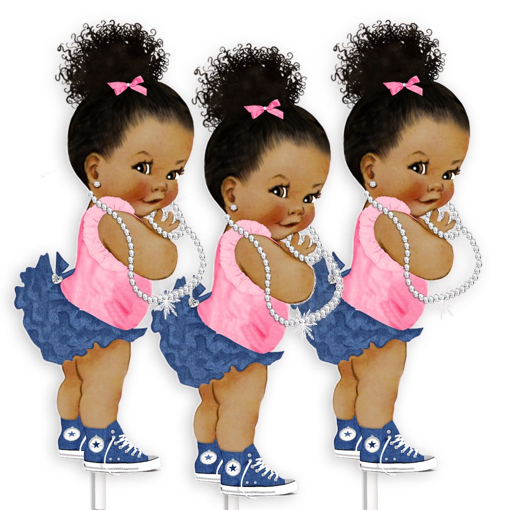 Pink Denim Jeans Baby Girl Centerpieces, Jeans Party Baby Shower Decor --